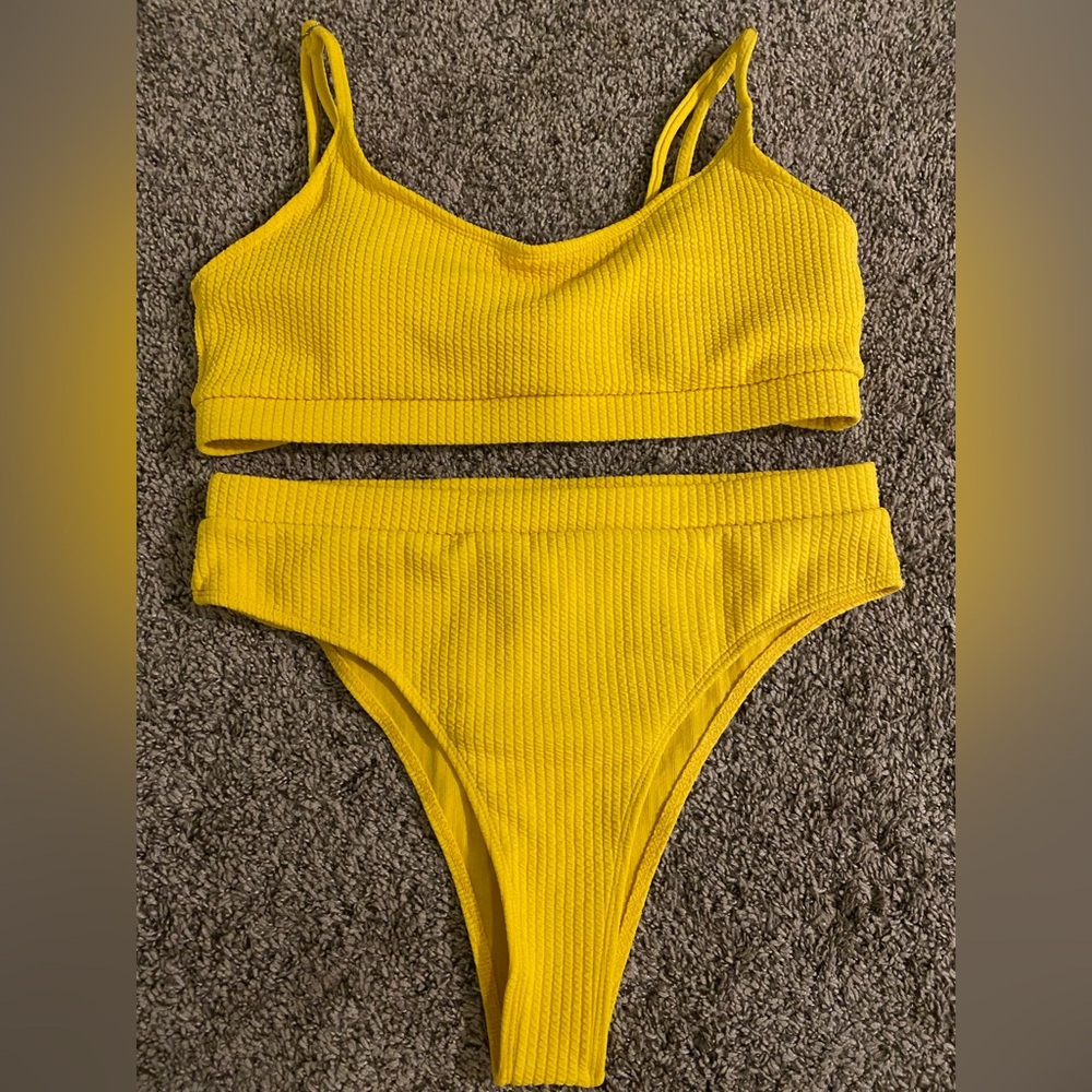 Yellow Hight Waisted Ribbed Bikini